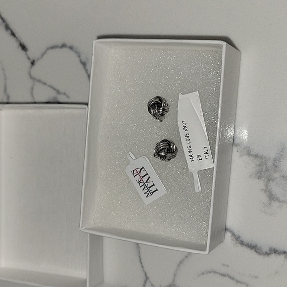 14KT Italian White Gold Love Knot Earrings - Picture 1 of 10